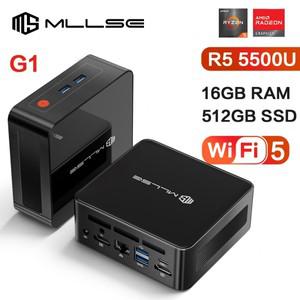 MLLSE G1 미니 PC 데스크탑 컴퓨터, 윈도우 11 프로, AMD R5, 5500U, DDR4, 16GB RAM 512, 8GB ROM, 와이파