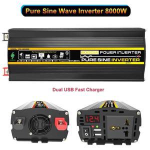 순수 사인파 자동차 인버터, 선풍기 포함 지능형 전력 듀얼 USB LED 디스플레이, DC 12V-AC 220V, 8000 W,