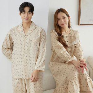 [바풀] CA3S33615 커플잠옷 아사 순면 홈웨어 여성 원피스 남성 파자마 상하세트_P350972951