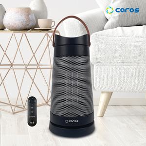 캐로스 원형 전기 미니히터 PTC 거실 난방기 가정용 사무실 온풍기 CEH-PS1500B 블랙/손잡이_브라운