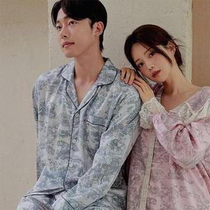 [lunaluz]루나루즈 커플 디에르 모달코튼 긴소매 레이스카라 투피스 잠옷 23-06553