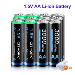 CITYORK 충전식 리튬 이온 배터리, 마우스, 키보드,  자동차, AA 2A, 1.5V, 3000mWh