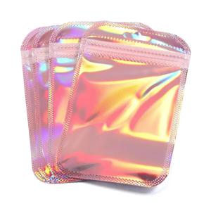 50pcs 8.5x13cm 핑크 지퍼 가방 쥬얼리 디스플레이 네일 화장품 포장에 대 한 투명 레이저 비닐 봉투 씰링 파우치를 두껍게