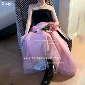 XPAY 블랙 핑크 한국 이브닝 파티 드레스 맞춤형 라인 Strapless 웨딩 사진 촬영 민소매 백리스 코르셋 댄스 파티 드레스
