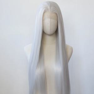실버 합성 앞면 레이스 가발 긴 직선 실버 앞면 레이스 합성 가발 미리 뽑은 내열성 헤어 데일리웨어 코스프레