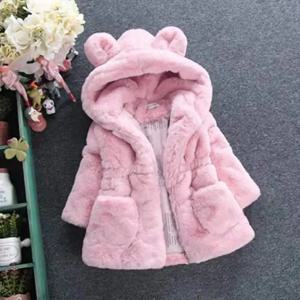 여아용 귀여운 털 코트, 겨울용 단색 곰 귀 후드 벨트 지퍼, 따뜻한 다기능 코트, 1-6