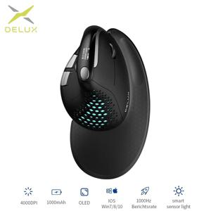 Delux M618XSD Seeker 인체 공학적 수직 마우스(OLED 스크린 포함) 4000DPI 충전식 1000mA 컴퓨터용 탈착식 뒷면 커버