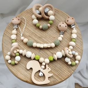 아기 장난감 실리콘 구슬 Teethers 나무 반지 수제 팔찌 젖꼭지 체인 클립 젖니가 남 유모차 유모차 벨 아기 제품