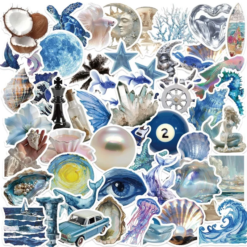 10/30/50PCS 실버 푸른 바다 PVC 스티커 미적 장식 Scrapbooking 한국어 편지지 어린이를위한 손 회계 용품