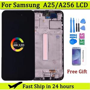삼성 A25 A256B A256E A256U LCD 용 프레임 디스플레이 터치 스크린 디지타이저가있는 삼성 A25 A256 LCD 용 슈퍼 AMOLED