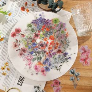 50PCS 신선한 꽃 애완 동물 스티커 미적 손 회계 투명 장식 Scrapbooking 어린이를위한 한국어 편지지 용품