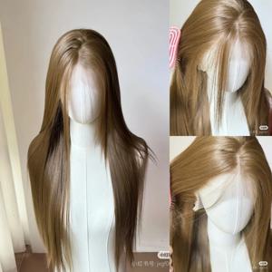 갈색 가발 13*4 여성용 레이스 프론트 가발 긴 스트레이트 헤어 일일 사용을위한 고품질 내열성 합성 가발 코스프레 가발