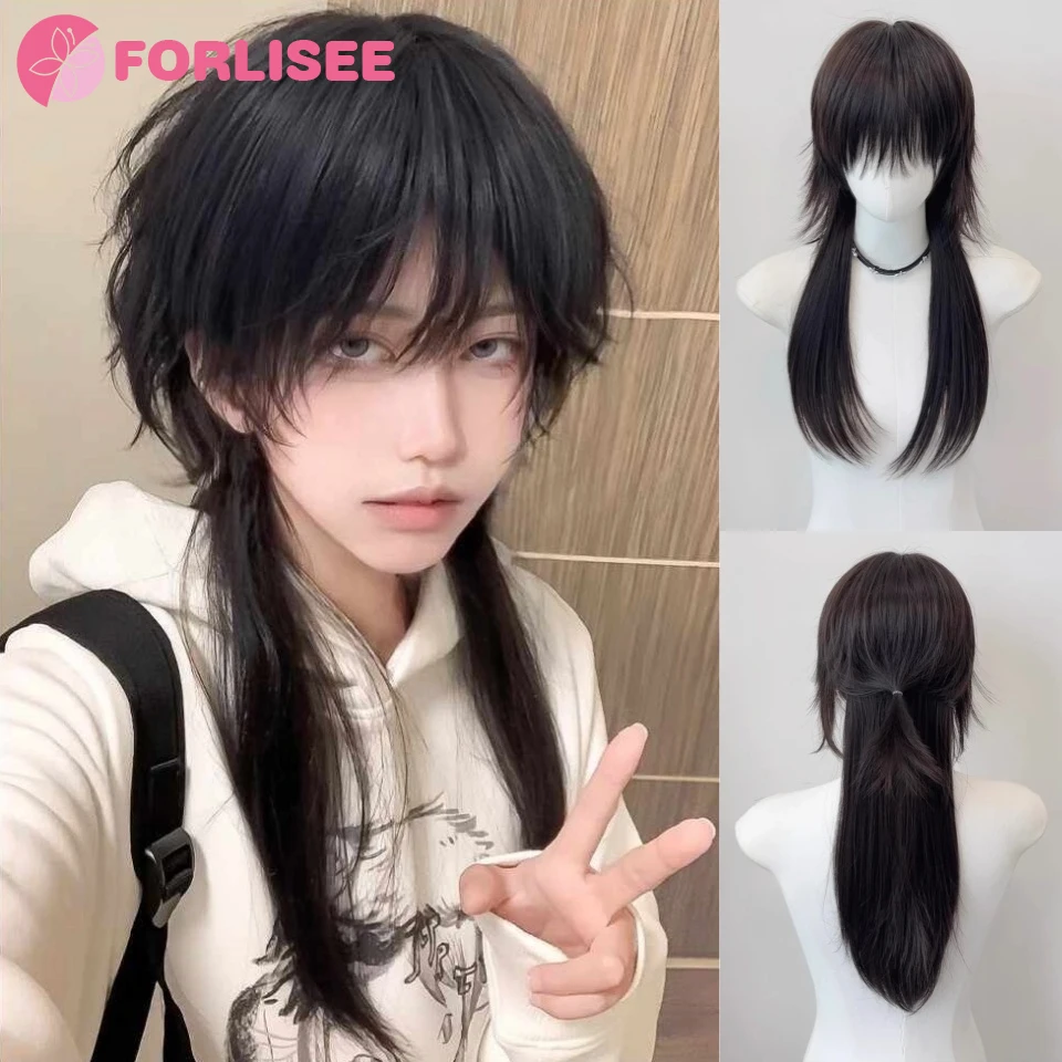 FORLISEE 합성 해파리 숭어 머리 길어진 여름 얇은 남성과 여성 유니버설 Cos 반 묶인 늑대 꼬리 전사 머리 가발