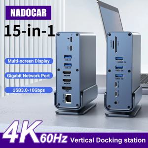 노트북용 USB-C 도킹 스테이션, C타입 허브, HDTV * 2, PD 100W, USB 2.0, 3.0, SD, TF, RJ45 이더넷, 3.5mm 오디오, VGA, 15 in 1, 4K 60Hz