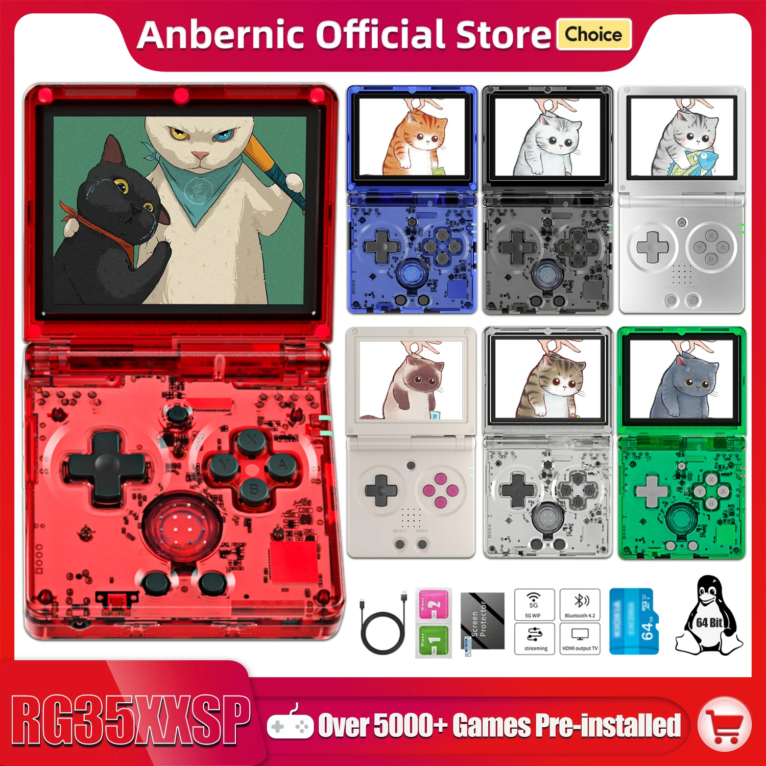 ANBERNIC 플립 게임 콘솔, 3.5 인치 IPS 화면, 미니 HDMI 출력, 와이파이 블루투스 4.2, 전자책 리눅스 비디오 콘솔 플레이어 선물, RG35XXSP