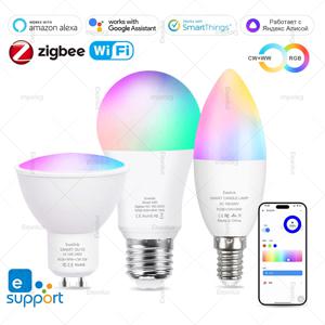 EWelink E27 E14 GU10 전구 WiFi Zigbee, 디밍이 가능한 조명 LED 램프 3000-6500k RGB, LED 전구, Alexa가 포함된 촛불 램프 스포트 라이트 음성