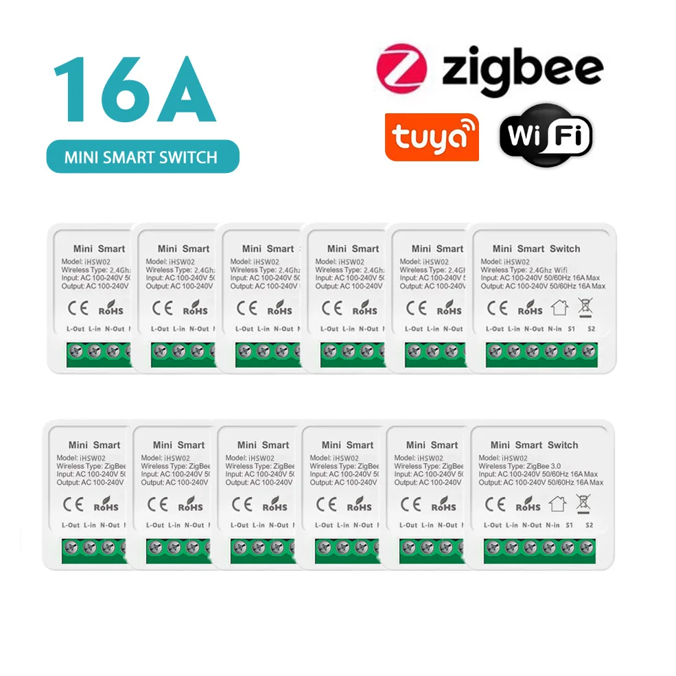 16A Tuya Wifi /Zigbee 3.0 미니 스마트 DIY 스위치 2 웨이 제어 스마트 홈 릴레이 자동화 차단기는 Alexa Google 홈과 함께 작동합니다.