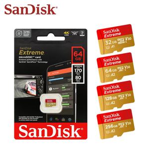 Sandisk 마이크로 SD 카드 기존 Extreme A2 V30 U3 SDXC 플래시 32GB 64GB 128GB 256GB MicroSD 카드 190 메가바이트/초 TF 카드(전화 태블릿용)
