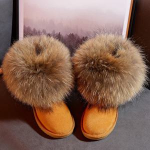 정품 가죽 어린이 신발 맞춤형 어린이 스노우 부츠 자연 큰 여우 모피 추운 겨울 소년 소녀 따뜻한 Botas 아기 부츠