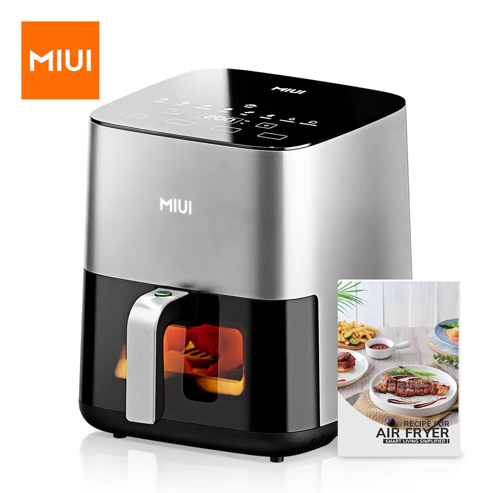 MIUI 5L 에어 프라이어, 전기 핫 프라이어 오븐, 오일리스 쿠커, 터치 컨트롤, 들러붙지 않는 바구니, 보이는 창, 가족 크기