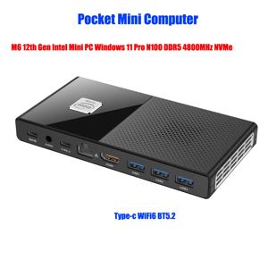 M6 미니 PC 사무실 게임 PC, 인텔 N100 윈도우 11 프로, DDR5 2933MHz NVMe SSD 포켓 컴퓨터, HDMI2.0 4K @ 60Hz 와이파이 6 BT5.2, 12 세대