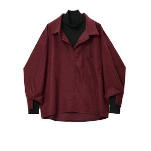 턴다운 칼라 블라우스, 빈티지 단색, 우아한 루즈, 올 매치 캐주얼 블라우스, 페이크 투피스, 한국 패션