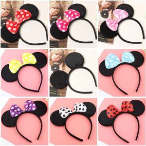 소녀 마우스 귀 머리띠 어린이 공주 파티 액세서리 어린이 Bowknot 점 헤어 밴드 할로윈 생일 크리스마스 헤어 밴드