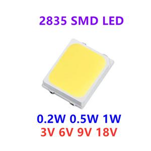 100pcs 고휘도 2835 SMD LED 칩 0.5W 1W 18V 9V 6V 3V 130lM 쿨 화이트 자연 화이트 LED 3000K 4000K 6000K 9000K