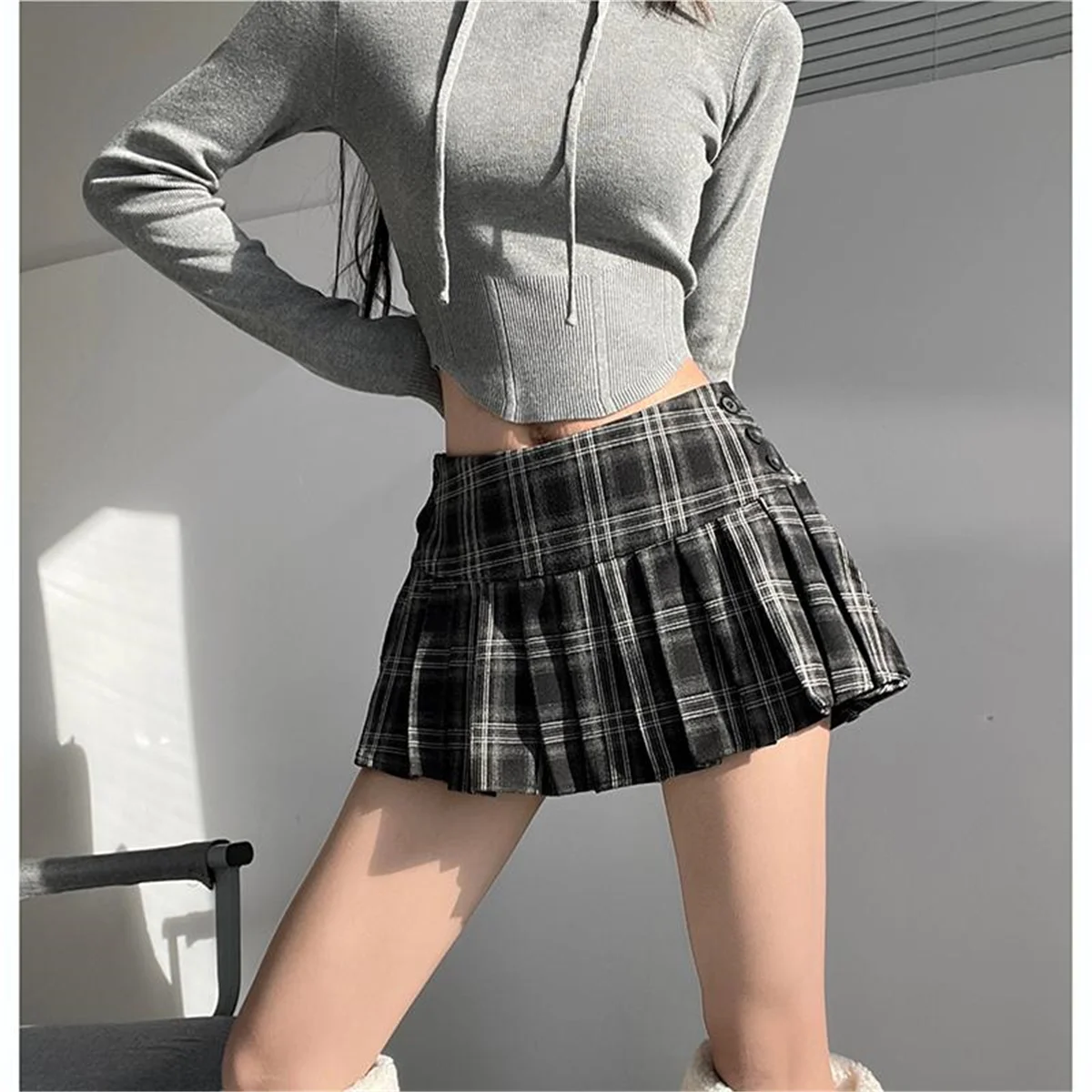 여성용 미니 스커트 한국 패션 체크 무늬 스커트 여성 Y2k 옷 귀여운 짧은 스커트 하라주쿠 빈티지 플리츠 스커트 Preppy