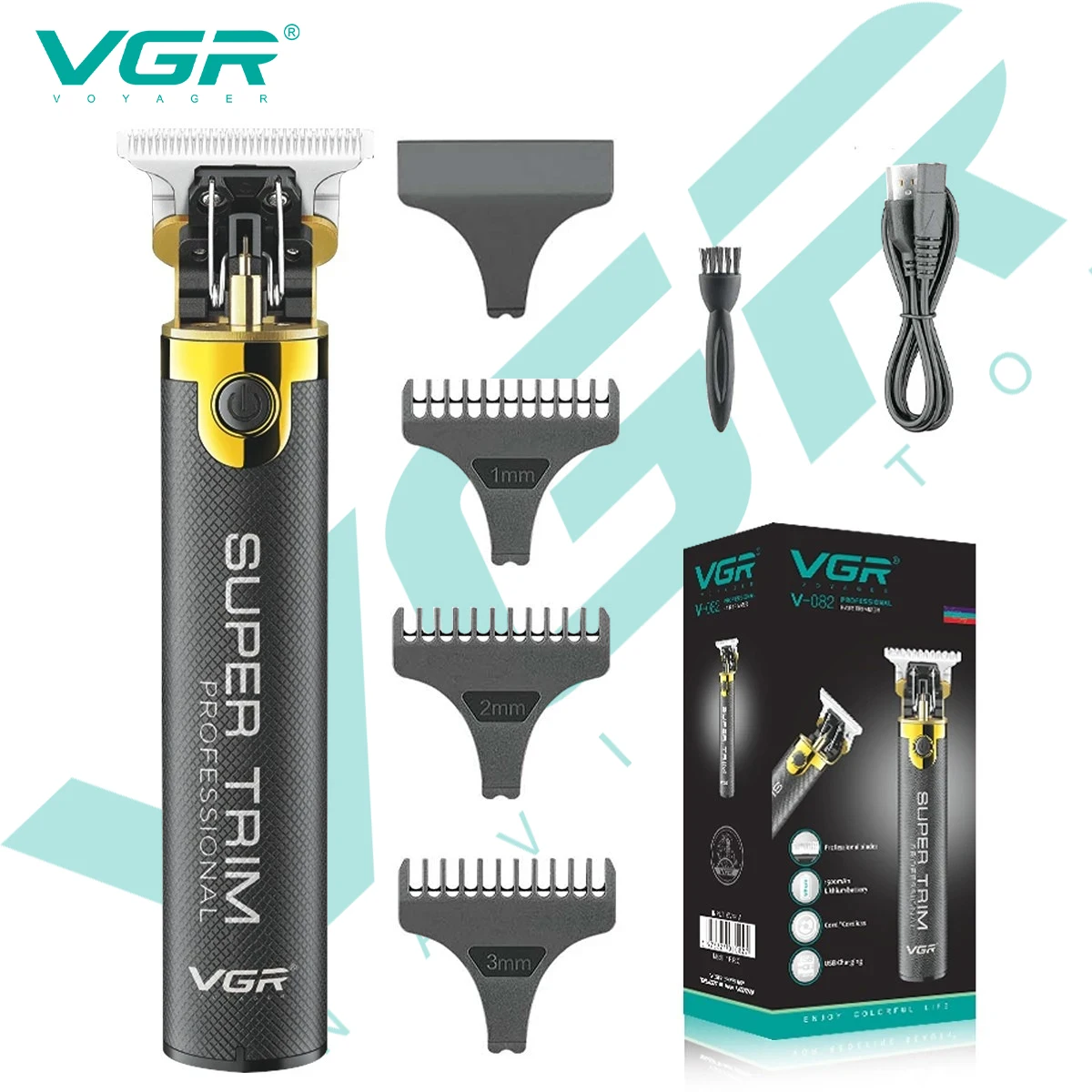 VGR 082 헤어 트리머, T9 전문 헤어 커팅 머신, 남성용 무선 충전식 대머리 트리머