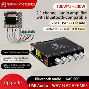 ST21PRO TPA3221 Bluetooth 5.0 2.1 채널 전력 오디오 스테레오 서브우퍼 증폭기 보드 100WX2+200W TREBLE Bass note 튜닝 AMP