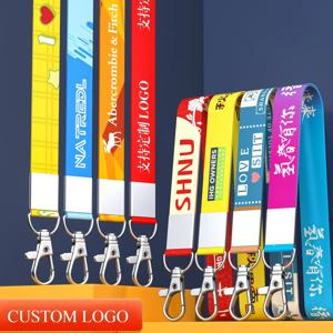 100 Pcs 개인화 된 두꺼운 교수형 목 스트랩 매는 밧줄 사용자 정의 로고 ID 배지 홀더 Anti-Lost 걸쇠 로프 키 체인 Landyard