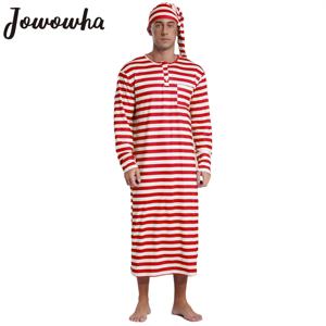 남성 크리스마스 줄무늬 수면 가운 모자 세트 긴 소매 느슨한 긴 가운 잠옷 시시 남성 Nightwear Loungewear 잠옷