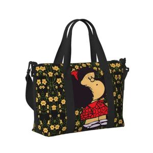만화 Mafalda 프린트 휴대용 여행 가방, 중간 접이식 주말 여행용 가방, 방수 스포츠 체육관 요가 가방