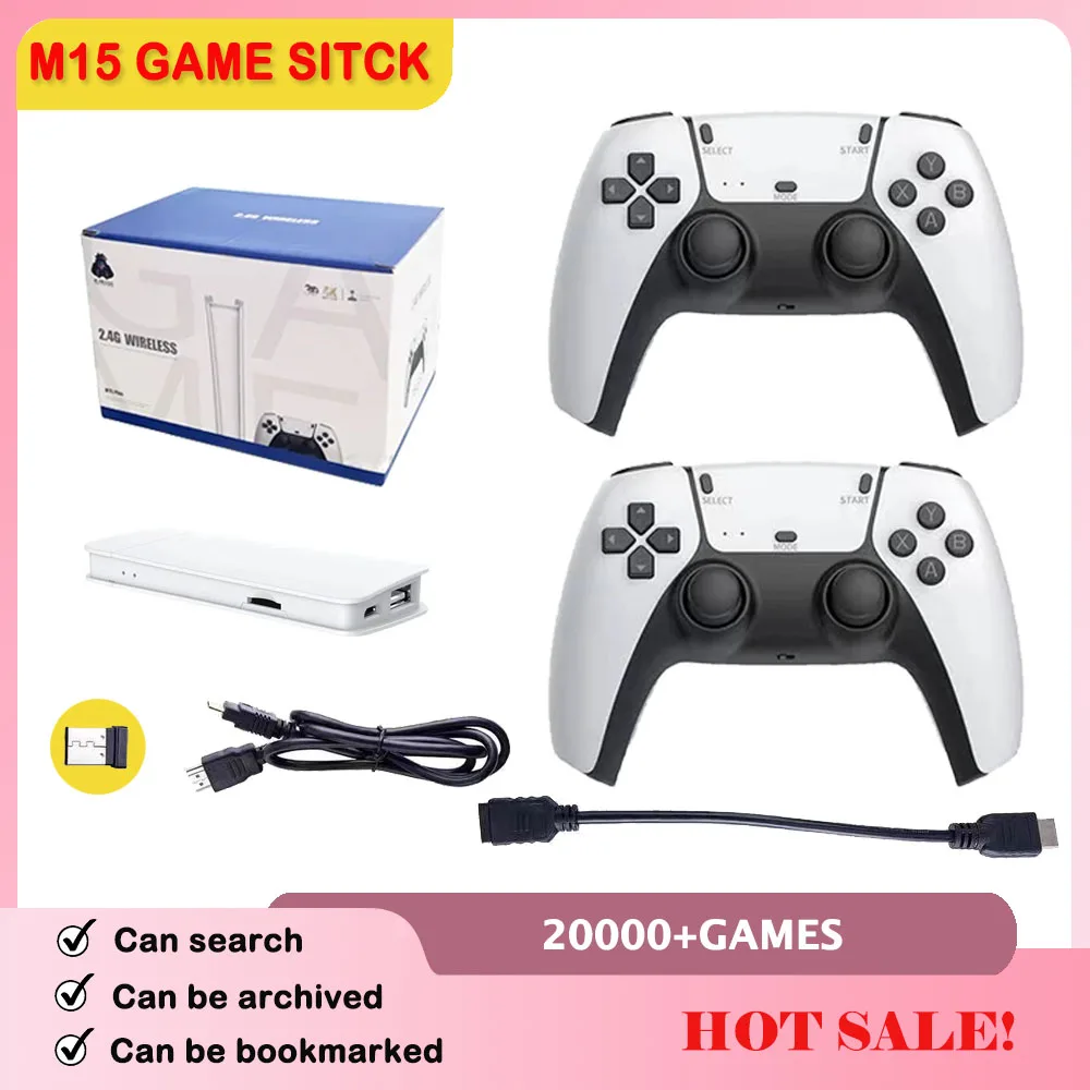 M15 게임 스틱 미니 TV 휴대용 게임 클래식 4K 레트로 게임 무선 컨트롤러 PS1 아케이드 용 HD 출력 게임 콘솔