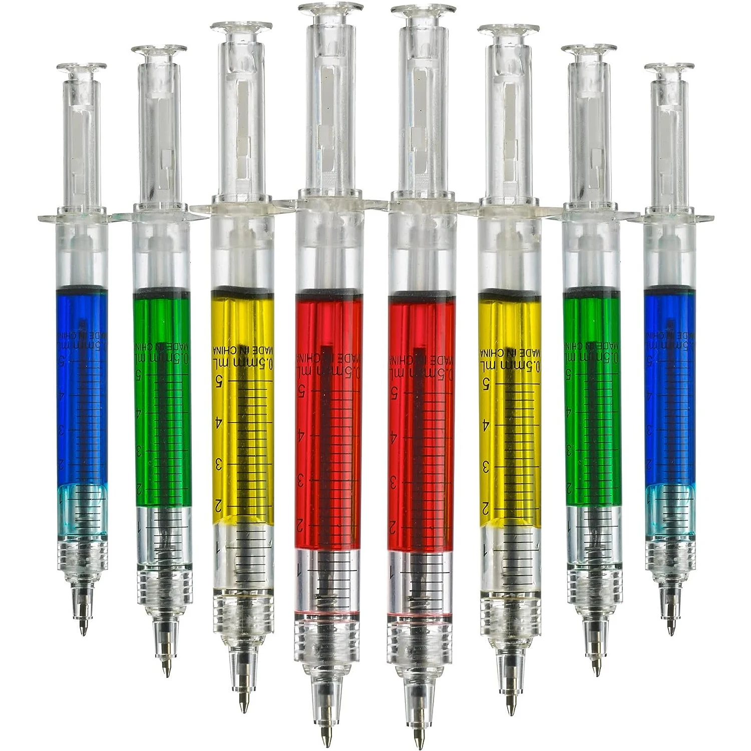12Pcs 주사기 펜, 간호사를위한 개폐식 재미 멀티 컬러 참신 펜, 검정 잉크 쓰기, 간호 학생 학교 용품