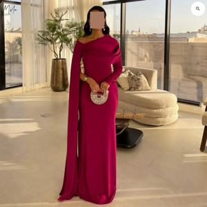 Mila Customized Off the Shoulder Long Sleeve Sheath Evening Dresses Shawl  Wedding Dress Floor-Length Zip Prom dresses