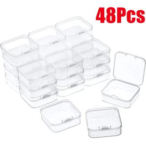 48Pcs 4.3*4.3*2cm 뚜껑이있는 미니 투명 플라스틱 보관 상자 컨테이너 비즈에 대 한 빈 힌지 상자 DIY 공예 보석 만들기
