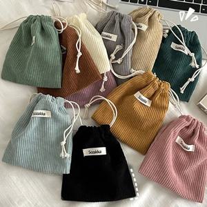 솔리드 컬러 코듀로이 Drawstring 화장품 가방 크리스마스 선물 패키지 보관 가방 여행 화장품 립스틱 캔디 주최자 주머니