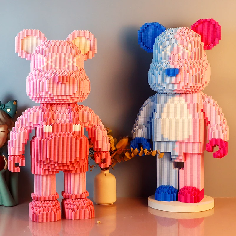 DIY 어린이 장난감 만화 미니 사랑 폭력적인 곰 Bearbrick 모델 라이트 빌딩 블록 마이크로 벽돌 크리스마스 생일 선물