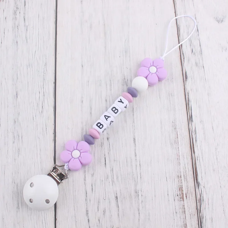 INS 아기 Teether 젖꼭지 클립 맞춤 이름 실리콘 꽃 더미 젖꼭지 홀더 체인 유아 먹이 Teether 장난감 씹는 선물