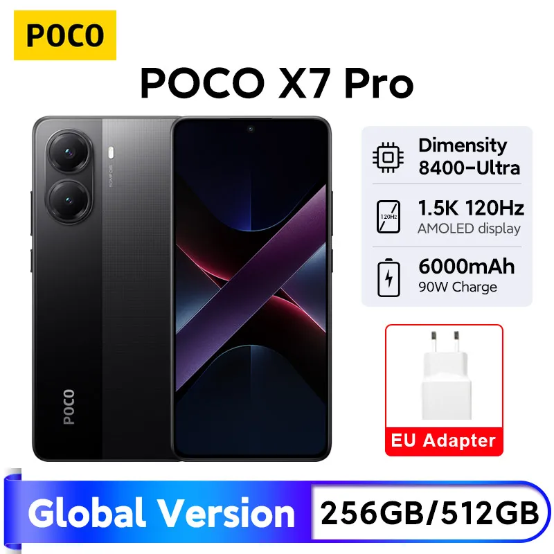 POCO X7 Pro 글로벌 버전 스마트폰 256GB/512GB 90W 충전 크기 8400-Ultra 1.5K 120Hz 디스플레이 IP68 50MP OIS 카메라 NFC