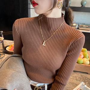 겨울 긴 소매 모의 목 니트 여성 스웨터 풀오버 슬림 니트 스웨터 여성 탑 Blusas Mujer De Moda 2024 Blusa J995