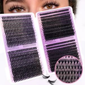 MJ DIY 속눈썹 연장 키트 640개 속눈썹 클러스터 80D/100D 희미한 개별 속눈썹 믹스 9-18mm 클러스터 속눈썹 연장