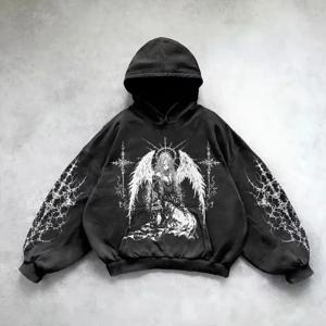 2000년대 미국의 새로운 트렌드 스트리트 레트로 까마귀 그래픽 인쇄 캐주얼 코튼 까마귀 남성과 여성 힙합 랩 커플 까마귀