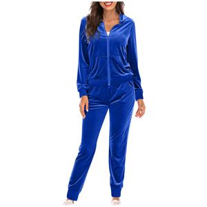 2024 가을 벨벳 Tracksuit 여성 2 조각 운동복 운동복 세트 주머니가있는 전체 지퍼 까마귀 Sweatsuit 캐주얼 스포츠웨어