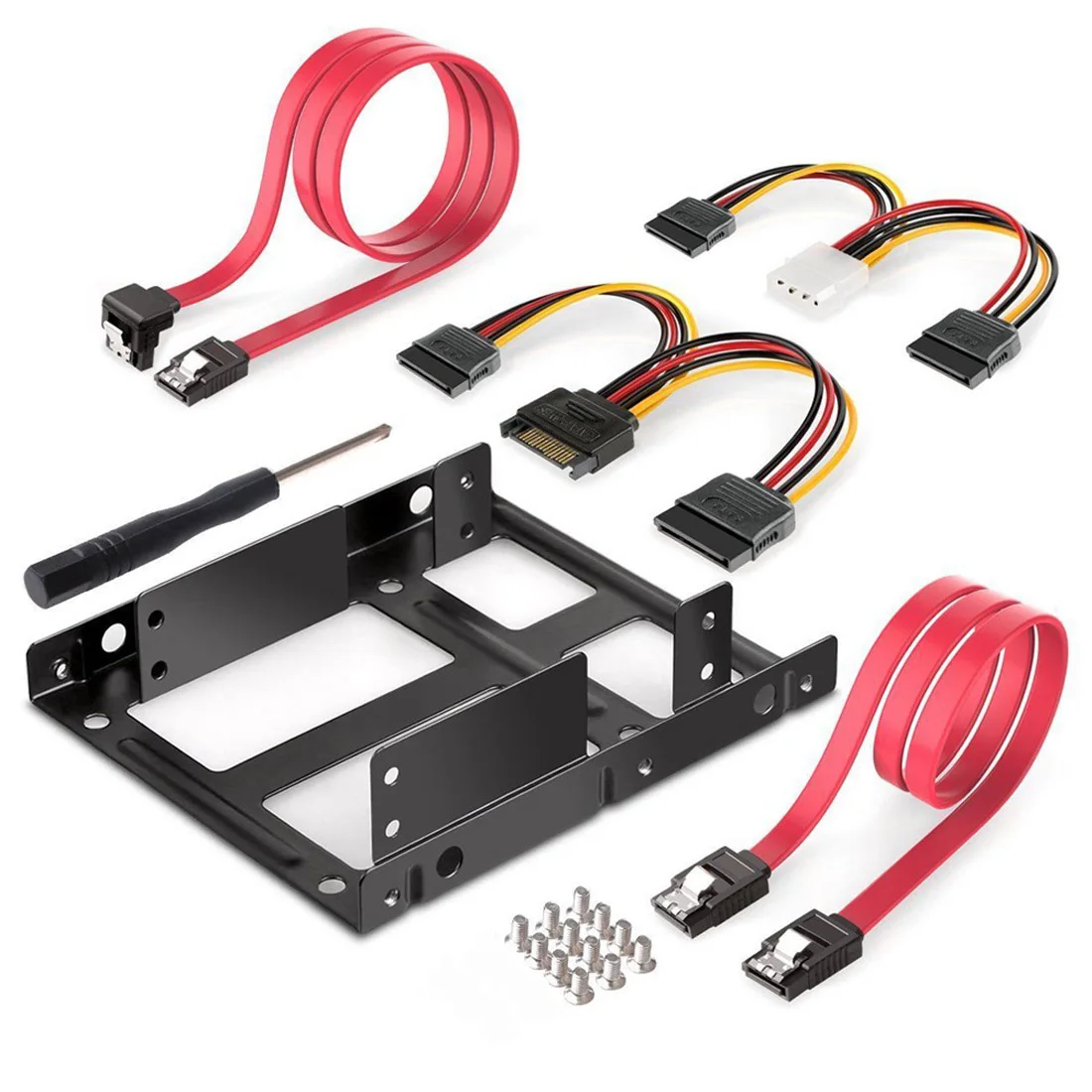 XT-XINTE 2.5인치 ~ 3.5인치 2베이 외장형 HDD SSD 브래킷 금속 장착 키트 어댑터 지원(SATA 데이터 전원 케이블 세트 포함)