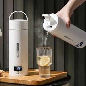 500ML 전기 주전자 휴대용 차 커피 주전자 여행 끓인 물 열 컵 Anti-Scald 물병 영어 메뉴