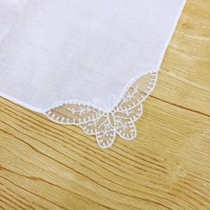 28x28cm 여성 일반 흰색 사각형 손수건, 크로셰 나비 레이스 코너 신부 웨딩 DIY 코튼 냅킨 포켓 손수건