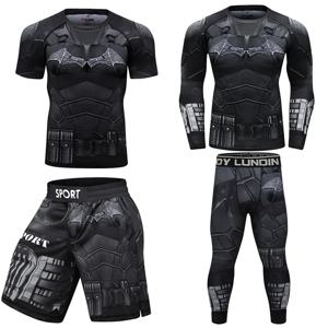 MMA 러쉬 가드 티셔츠 + 바지 러쉬 가드 반바지 BJJ Tracksuit 복싱 유니폼 무에타이 압축 남성 킥복싱 스포츠 세트